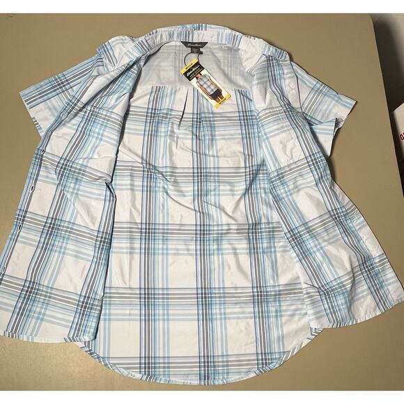 Eddie Bauer SS Adventure Shirt Women’s M Ancient Water Starling Plaid - Picture 6 of 9